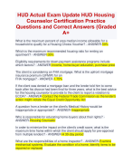 HUD Actual Exam Update HUD Housing  Counselor Certification Practice Questions and Correct Answers (Graded  A+