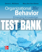 Test Bank For Organizational Behavior: Emerging Knowledge. Global Reality, 10th Edition All Chapters