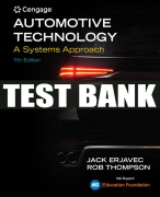 Test Bank For Automotive Technology:  A Systems Approach - 7th - 2020 All Chapters