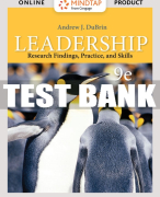 Test Bank For MindTap for Leadership: Research Findings, Practice, and Skills - 9th - 2019 All Chapters