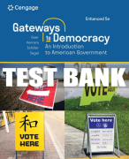 Test Bank For Gateways to Democracy: An Introduction to American Government Enhanced - 5th - 2024 All Chapters