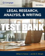 Test Bank For Legal Research, Analysis, and Writing - 5th - 2024 All Chapters