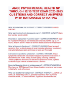 ANCC PSYCH MENTAL HEALTH NP  THROUGH 12/15 TEST EXAM 2023-2023  QUESTIONS AND CORRECT ANSWERS  WITH RATIONAELS A+ RATING