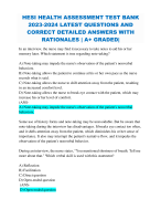 HESI HEALTH ASSESSMENT TEST BANK  2023-2024 LATEST QUESTIONS AND  CORRECT DETAILED ANSWERS WITH  RATIONALES | A+ GRADED|