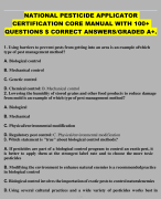 NATIONAL PESTICIDE APPLICATOR CERTIFICATION CORE MANUAL WITH 100+ QUESTIONS $ CORRECT ANSWERS/GRADED A+. 