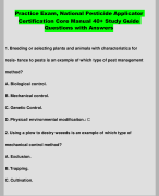 Practice Exam, National Pesticide Applicator Certification Core Manual 40+ Study Guide Questions with Answer