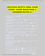 DAVITA MULTIPLE VERSIONS FINAL EXAM QUESTIONS AND ANSWERS (VERIFIED ANSWERS) LATEST 2023/2024 BUNDLE.