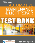 Test Bank For Automotive Maintenance & Light Repair - 2nd - 2019 All Chapters