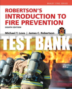 Test Bank For Robertson's Introduction to Fire Prevention 8th Edition All Chapters