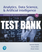 Test Bank For Analytics, Data Science, & Artificial Intelligence: Systems for Decision Support 11th Edition All Chapters