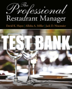 Test Bank For Professional Restaurant Manager, The 1st Edition All Chapters