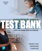Test Bank For Content Area Reading: Literacy and Learning Across the Curriculum 13th Edition All Chapters