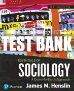 Test Bank For Essentials of Sociology: A Down-To-Earth Approach 13th Edition All Chapters