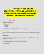 MATH 110 ALL EXAMS STATISTICS- PORTAGE LEARNING 10 EXAMS VERSIONS, QUESTIONS AND CORRECT ANSWERS/GRADED A+