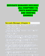 SERVSAFE MANAGER 2023/2024 (ALL CHAPTERS 1-9) TESTS QUESTIONS AND VERIFIED ANSWERS