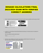 OSAGE CALCULATIONS FINAL 2023/2024 EXAM WITH VERIFIED CORRECT ANSWERS 