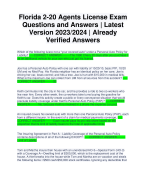 Florida 2-20 Agents License Exam Questions and Answers | Latest Version 2023/2024 | Already Verified Answers