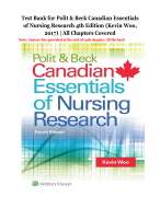 Test Bank for Polit & Beck Canadian Essentials of Nursing Research 4th Edition (Kevin Woo, 2017) | All Chapters Covered