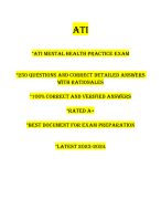 ATI MENTAL HEALTH PROGRESSION  PRACTICE EXAM 250 COMPLETE QUESTIONS AND CORRECT DETAILED ANSWERS WITH RATIONALES (100% CORRECT AND VERIFIED ANSWERS) LATEST 2023-2024|ALREADY GRADED A+  BEST DOCUMENT FOR EXAM PREPARATION   BRAND NEW