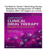 Test Bank for Abrams’ Clinical Drug Therapy: Rationales for Nursing Practice 12th Edition (Frandsen, 2021) | All Chapters are Covered