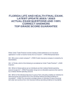 FLORIDA LIFE AND HEALTH FINAL EXAM, LATEST UPDATE 2023/ 2023 ACTUAL EXAM QUESTIONS AND 100%  CORRECT ANSWERS TOP GRADE SCORE GUARANTEE
