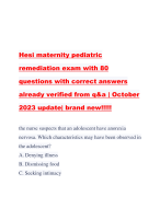 Hesi maternity pediatric remediation exam with 80 questions with correct answers already verified from q&a | October 2023 update| brand new!!!!!