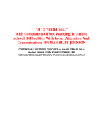 	 “A 13 YR Old boy..” With Complaints Of Not Wanting To Attend school, Difficulties With focus ,Attention And Concentration. IHUMAN BILLY JOHNSON
