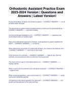 Orthodontic Assistant Practice Exam 2023-2024 Version | Questions and Answers | Latest Version!