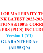   HESI OB MATERNITY TEST BANK LATEST 2023-2024 QUESTIONS &100% CORRECT ANSWERS (PICS) INCLUDED!! Version 1 (V1) GUARANTEED A+ (All 55 Q’s)