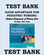 Test Bank Davis Advantage for Pediatric Nursing Critical Components of Nursing Care Third Edition Rudd, Kocisko Newest Edition Test Bank  Davis Advantage for Pediatric Nursing, 3e Rudd Test Bank