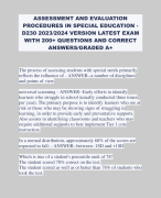 ASSESSMENT AND EVALUATION PROCEDURES IN SPECIAL EDUCATION - D230 2023/2024 VERSION LATEST EXAM WITH 200+ QUESTIONS AND CORRECT ANSWERS/GRADED A+ 