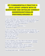 ATI FUNDAMENTALS PRACTICE A 2019 LATEST UPDATE WITH 60 QUESTIONS AND DETAILED CORRECT ANSWERS(RATIONALES PROVIDED)/GRADED A+ 