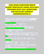 CBIS EXAM (CERTIFIED BRAIN INJURY SPECIALIST EXAM) 2023-2024 PROVIDED WITH 250+ QUESTIONS AND DETAILED CORRECT ANSWERS/RATED A+