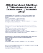 ATI Exit Exam Latest Actual Exam | 170 Questions and Answers | Verified Answers | (Chamberlain College)