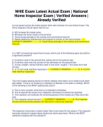 NHIE Exam Latest Actual Exam | National Home Inspector Exam | Verified Answers | Already Verified