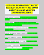 LIFE SPAN DEVELOPMENT LATEST 2023/2024 EXAM WITH 180 STUDY QUESTIONS AND VERIFIED ANSWERS/GRADED A+ 