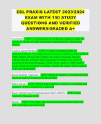 ESL PRAXIS LATEST 2023/2024 EXAM WITH 150 STUDY QUESTIONS AND VERIFIED ANSWERS/GRADED A+ 