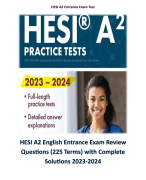 HESI A2 English Entrance Exam Review Questions (225 Terms) with Complete Solutions 2023-2024