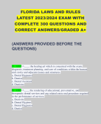 FLORIDA LAWS AND RULES LATEST 2023/2024 EXAM WITH COMPLETE 300 QUESTIONS AND CORRECT ANSWERS/GRADED A+