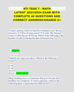 ATI TEAS 7 - MATH LATEST 2023/2024 EXAM WITH COMPLETE 40 QUESTIONS AND CORRECT ANSWERS/GRADED A+ 
