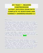 ATI TEAS 7 – READING COMPREHESION LATEST 2023/2024 EXAM WITH COMPLETE 40 QUESTIONS AND CORRECT ANSWERS/GRADED A+ 