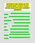 ARTERIES AND VEINS IN THE HUMAN BODY LATEST STUDY GUIDE QUIZLETS AND CORRECT ANSWERS 