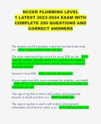 NCCER PLUMBING LEVEL 1 LATEST 2023-2024 EXAM WITH COMPLETE 200 QUESTIONS AND CORRECT ANSWERS