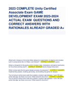 2023 COMPLETE Unity Certified Associate Exam GAME DEVELOPMENT EXAM 2023-2024 ACTUAL EXAM QUESTIONS AND CORRECT ANSWERS WITH RATIONALES ALREADY GRADED A+