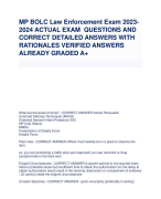 MP BOLC Law Enforcement Exam 2023- 2024 ACTUAL EXAM QUESTIONS AND CORRECT DETAILED ANSWERS WITH RATIONALES VERIFIED ANSWERS ALREADY GRADED A+