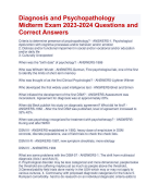 Diagnosis and Psychopathology Midterm Exam 2023-2024 Questions and Correct AnswersDiagnosis and Psychopathology Midterm Exam 2023-2024 Questions and Correct Answers