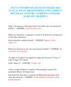 NCCCO OVERHEAD CRANE EXAM 2023-2024 ACTUAL EXAM 100 QUESTIONS AND CORRECT DETAILED ANSWERS (VERIFIED ANSWERS) |ALREADY GRADED A 