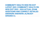 COMMUNITY HEALTH HESI RN EXIT LATEST 2023 /COMMUNITY HEALTH RN HESI EXIT 2023 - 2024 ACTUAL EXAM QUESTIONS AND CORRECT DETAILED ANSWERS ANSWERS |ALREADY GRADED A+