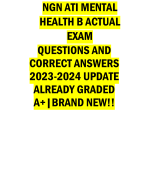 NGN ATI MENTAL  HEALTH B ACTUAL  EXAM QUESTIONS AND  CORRECT ANSWERS  2023-2024 UPDATE  ALREADY GRADED  A+|BRAND NEW!!