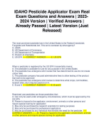 IDAHO Pesticide Applicator Exam Real Exam Questions and Answers | 2023- 2024 Version | Verified Answers | Already Passed | Latest Version (Just Released)